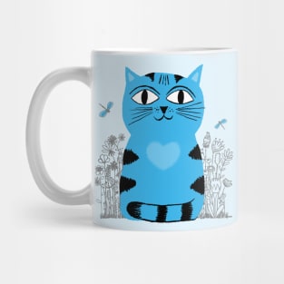 Bright Eyed Blue Kitty With Big Heart In The Garden Mug